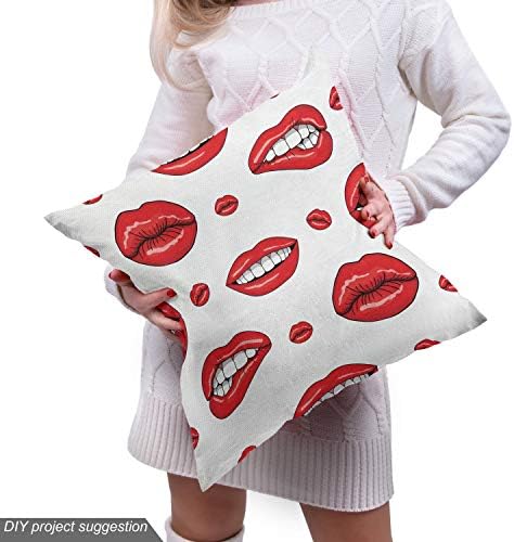 Ambesonne Vintage Fabric by The Yard, Various Women Lip Forms in Several Gestures Sad Nervous Happy Female Print, Decorative Fabric for Upholstery and Home Accents, 1 Yard, White Vermilion - 4