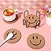 Whaline 4Pcs Smile Face Cork Coasters Cute Smile Round Coasters Farmhouse Heat-Resistant Cup Mats for Wooden Table Protection One Happy Dude Birthday Party Supplies