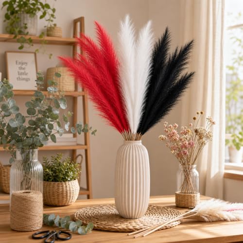 GNDR 9 PCS 45" Artificial Pampas Grass Red & White & Black by GNDR - Used condition - Image 3