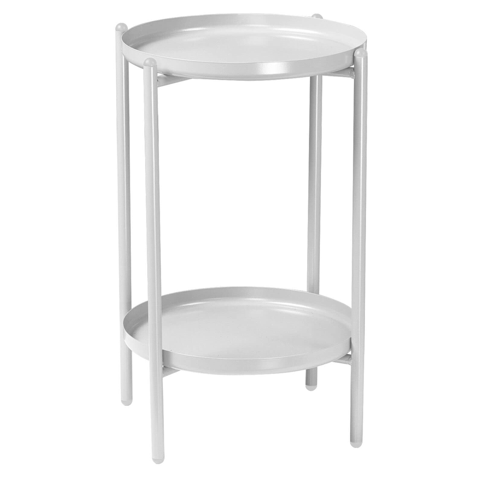 URBNLIVING 50cm 2-Tier Round Metal Side End Table Living Room With Shelf Bedside Nightstand White