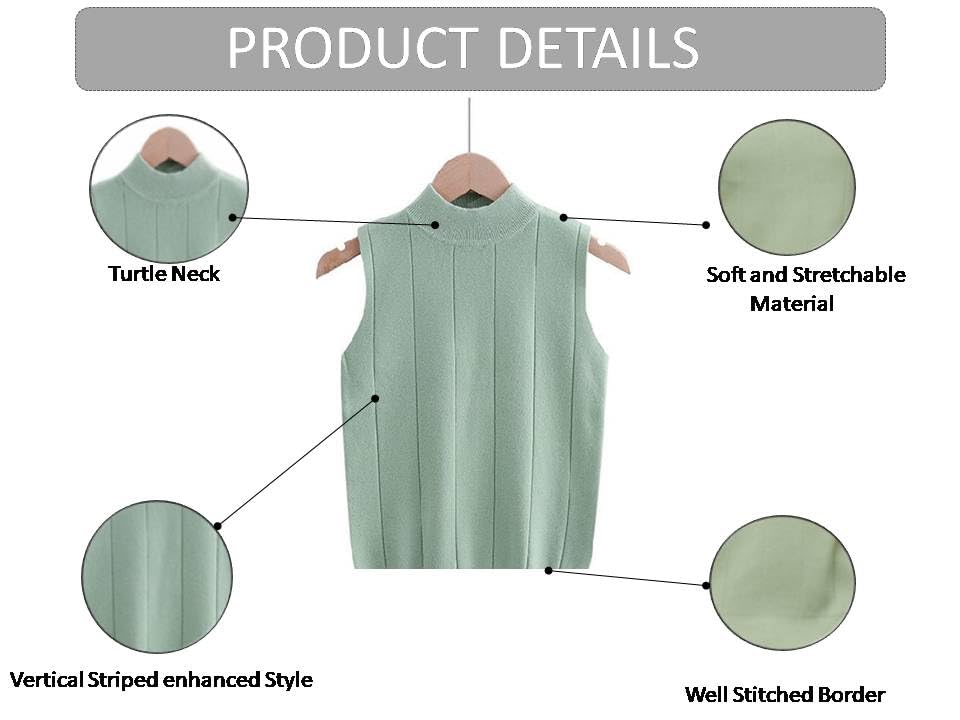 Image of Alexvyan Women's Sleeveless Turtleneck Regular Fit Top, Vertical Striped Pattern, High Mock Neck Tank Top Soft Stretchable Knitted Material-40 to 65KG