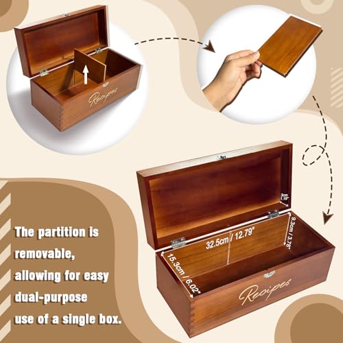 CYAOOI Large Wooden Recipe Box with Cards and Dividers, Vintage Style Wood 4x6 Recipe Holder Card Box Includes 100pcs 4x6 Recipe Card & 16 Dividers, Index Card Box for Kitchen Storage & Gifting - Thumbnail 6