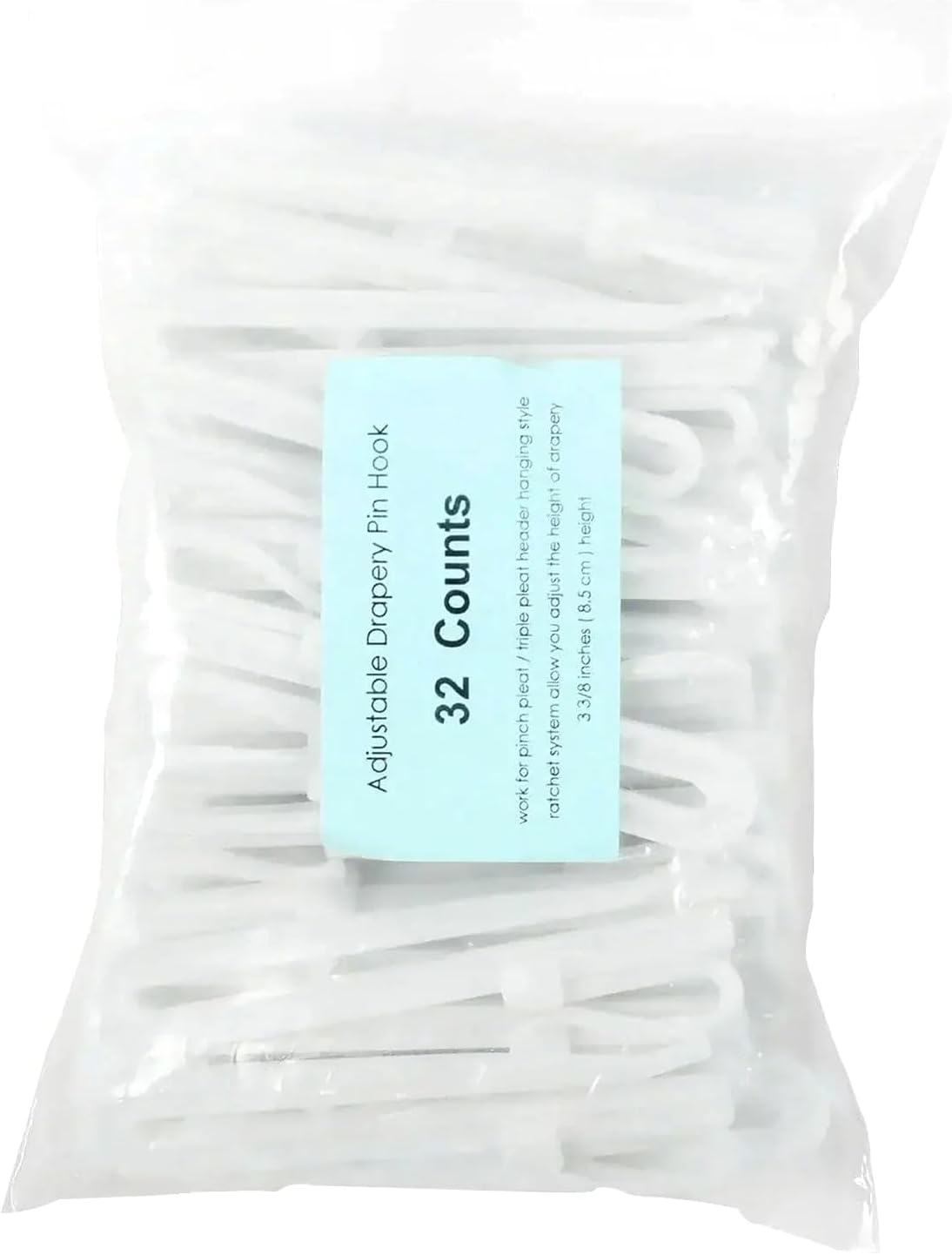 TWOPAGES 32 Pcs Adjustable Pinch Pleat Curtain Hooks, 3.5" Ratchet System Curtain Hooks for Window Drapes