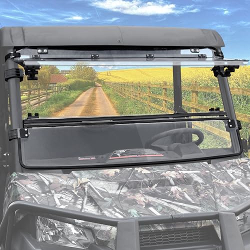 POKIAUTO 3-IN-1 Flip Up Windshield for Polaris Ranger Midsize 570 500 SP 570 Accessories 1/5 Hard Coated PC Adjustable Split Foldable Windshield for Ranger 570 Open/Vented/Closed Not Fit FullSize