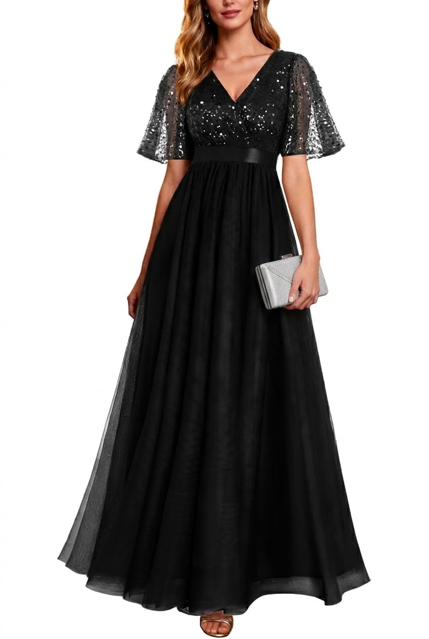 Formal Dresses for Women Prom Evening Gown Sequin Tulle