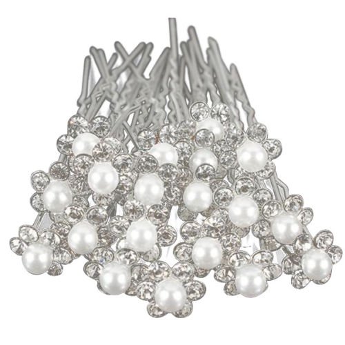 OnlineGroceryStore(TM) 20Pcs Wedding Bridal Pearl Flower Crystal Hair Pins Clips Bridesmaid (Silver) FK