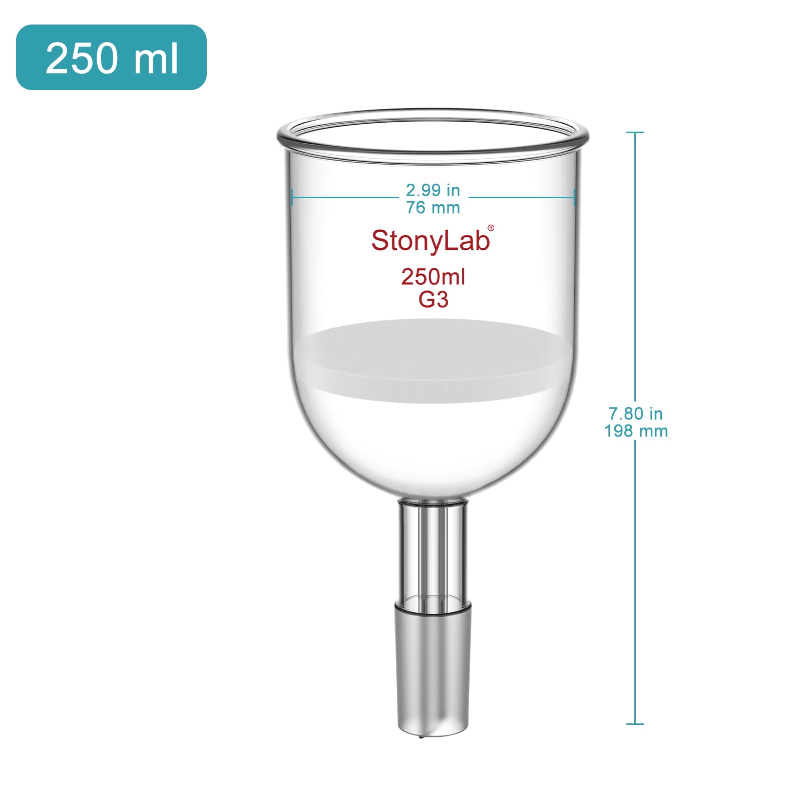 stonyLab Embudo de Filtración Buchner, de Vidrio Borosilicato, con Disco de Filtro Fino (G3) Y Junta Estándar Inferior 24/40, 250 ml