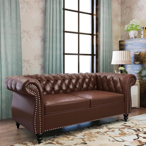 Image of WOODEN WORLD Modern & Classic Leather Sofa Set - Luxurious Comfort, Stylish Design, and Durable Build (Brown, 3+2+1 Seater)