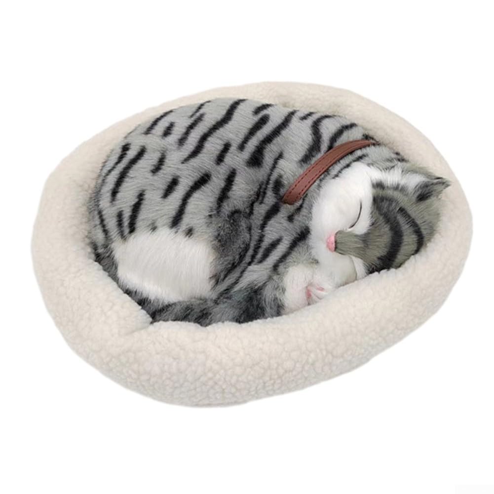 Realistic Sleeping Cat Toy Breathing Cat Stuffed Animal Doll With Mat Plush Toys For Children Home Ornament