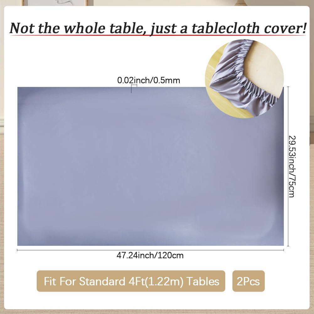 GORGECRAFT 2Pcs Elastic Fitted Table Covers Rectangle Picnic Tablecloth Fits for 4 Foot Folding Table Cloth 47x30 Inch Gray Waterproof Washable Polyester Tablecloth for Indoor Outdoor Patio Camping - Image 2