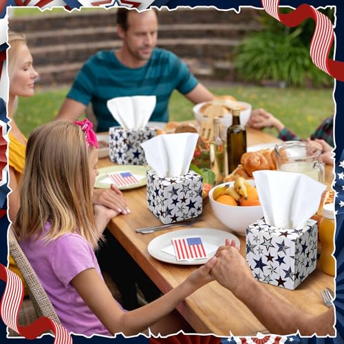 Image of Fourluoo 12 Pcs Patriotic Facial Tissues Cube Face Boxes 600 Sheets 3 Ply Red White Blue Square Tissue Bulk for Veterans Day Independence Car Bedroom Supply(Independence Day Star)