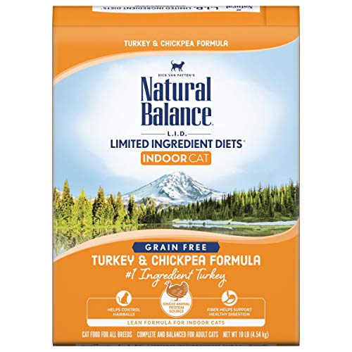 Natural Balance L.I.D. Limited Ingredient Diets Dry Cat Food for Indoor Cats, Turkey & Chickpea Formula, 10 Pounds, Grain Free