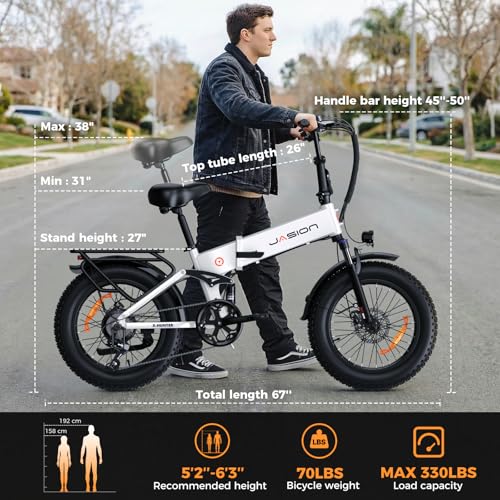 Image of Jasion X Hunter /PRO Electric Bike for Adults,1800W /1400W Peak 20''Fat Tire Foldable Ebike,Folding E Bike Up to 80 /70 Miles Range,720 /624WH Removable Battery,30 MPH E Bike,Certified by UL2849
