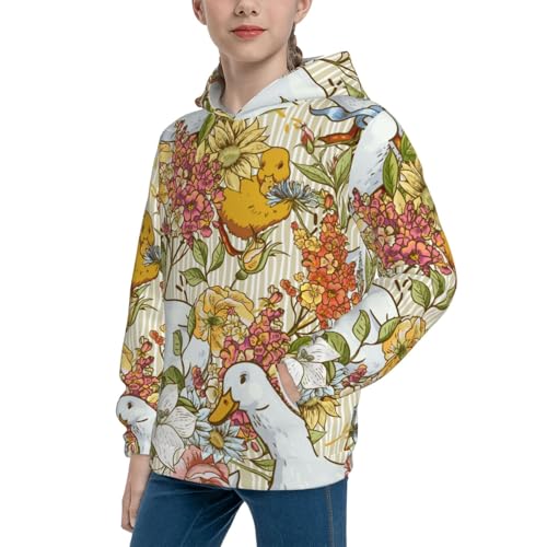 Ducks and Flowers Kid Hoodies Boys Sweatshirts Girls Pullover with Pocket2