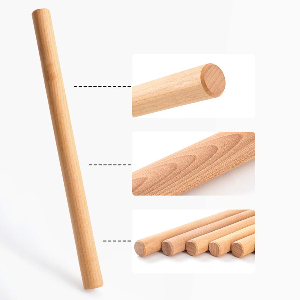 Rodillo de madera de haya,Rodillo macizo, Rodillo de amasar de madera maciza de primera calidad for hornear y cocinar - Herramienta de cocina versátil for fondant, galletas, pasteles y fideos - Tamaño
