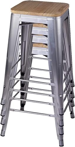 Miniatura 243 de GIA Taburete de mostrador sin respaldo de 24 pulgadas, cantidad de 4, bronce con asiento de madera clara Negro -,Café,Gris,gris, (Gun