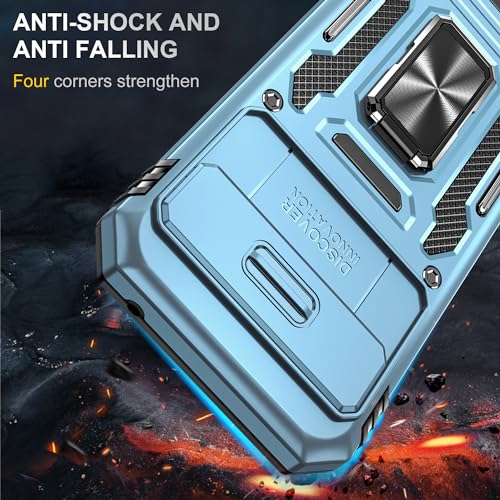 Image of Polycarbonate Slide Camera Cover with Ring Holder Mobile Phone Back Cover for Google Pixel 8A (Blue)