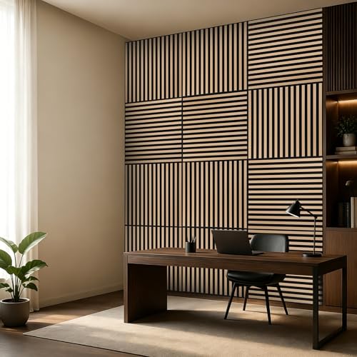 Image of Art3d 12-Pack Acoustic Slat Panel & Ceiling Tile, 2 x 2 ft, Natural Oak