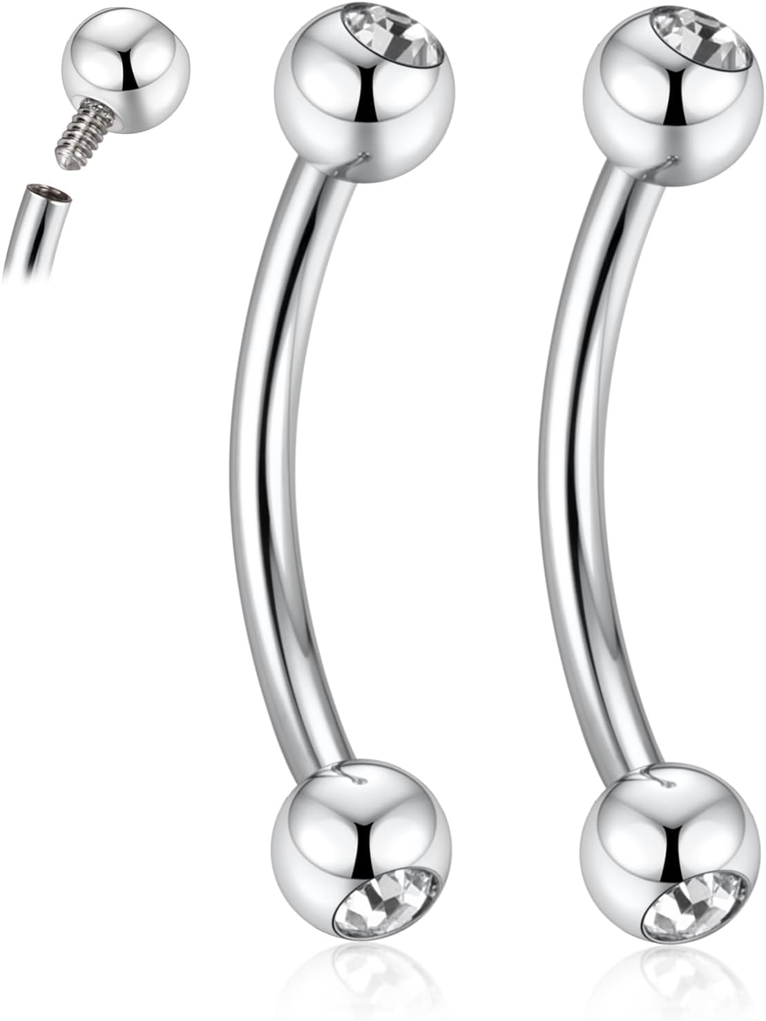 PEAKLINK 16G Cubic Zircon Eyebrow Piercing Jewelry G23 Titanium Eyebrow Rings Curved Barbell Small Belly Ring Rook Daith Earrings Vertical Labret Lip Piercing 6mm-12mm