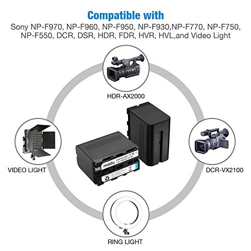 Miady 2 Stück NP-F970, NP-F960, NP-F950, NP-F930 Akku (7200mAh),Kompatibel mit Sony DCR-VX2100, DSR-PD150, DSR-PD170, FDR-AX1, HDR-FX1, HDR-FX7, HDR-AX2000 usw. - Image 4