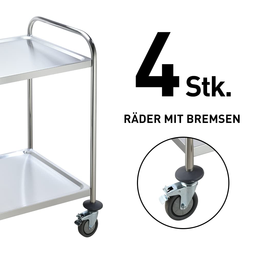 BPT servierwagen Edelstahl küchenwagen auf Rollen mit runder Griff,rollwagen für Restaurants Mit 4-Bremsräder (3 böden)