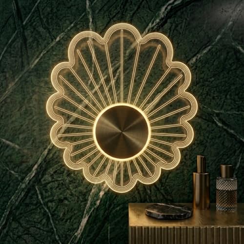 Image of Groeien 12W Modern LED Acrylic Artistic Sunray Floral Petal Design Sconce Gold Wall Light for Bedroom Living Room Corridor Lighting Fixtures Wall Mount (1, Golden Petal)