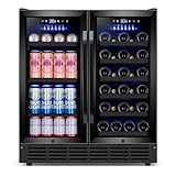 Velieta 30'' Wine and Beverage Refrigerator, Upgrade Dual Zone Wine Cooler, 30 Inch Wine beverage Fridge Built in or Freestanding Under Counter Large Capacity Glass Door Advanced Cooling System,Black