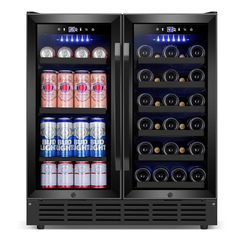 30'' Wine and Beverage Refrigerator, Upgrade Dual Zone Wine Cooler, 30 Inch Wine beverage Fridge Built in or Freestanding Under Counter Large Capacity Glass Door Advanced Cooling System,Black
