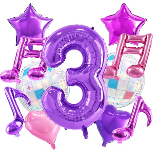 TONIFUL Girl‘s Purple Pink Music Themed 3rd Birthday Decorations