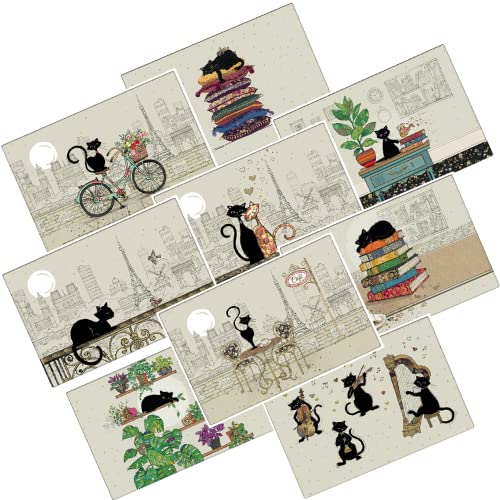 KIUB Lot 9 Sets Table Assortis - Les Chats Vraiment dans Tous Leurs états : Cyclistes, Musiciens, au Travail sur Un Bureau, endormi sur des Livres ou des Coussins, touristes à Paris, Amoureux .