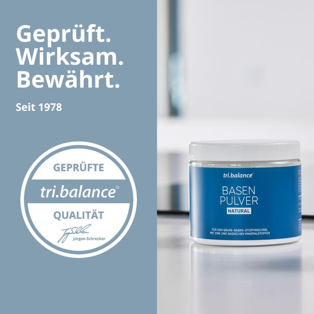 tri.balance Basenpulver NATURAL 4er-Pack 1200 g – ohne Aroma & Süße, vegan | Mit Zink für den normalen Säure-Basen-Stoffwechsel, ohne Zucker und Fruktose, natürlich-mineralisch, ca. 216 Portionen