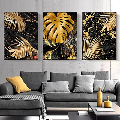 Peinture sur toile moderne nordique haut de gamme aux détails de feuille d'or texturée