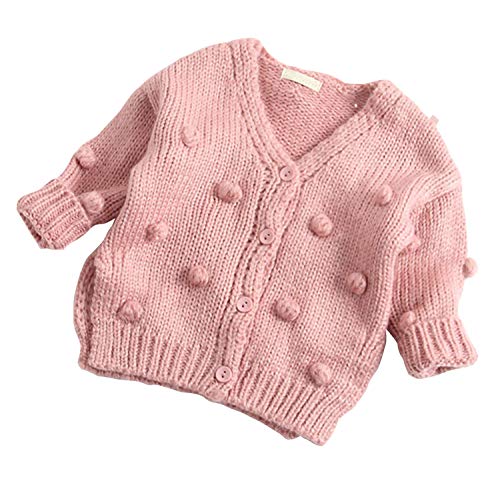 Lefyira Toddler Baby Girl Knit Cardigan Sweaters Open Front Pompom Knitwear Jacket Button Down Solid Knitted Outwear (2-3T, Pink)