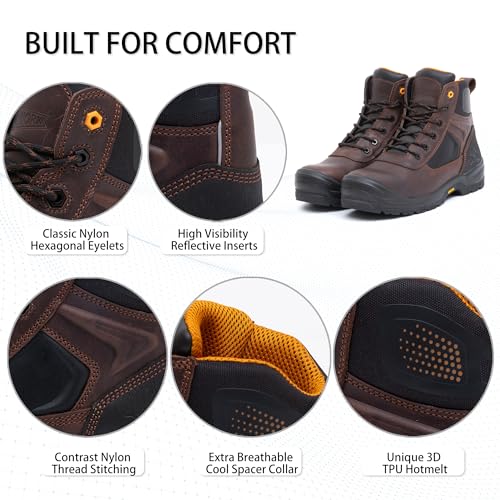 6" Safety Work Boots For Men Water Resistant Composite Toe Puncture Resistant EH Non Slip No Metal ASTM F2413-18 Comfortable&Durable MW92763