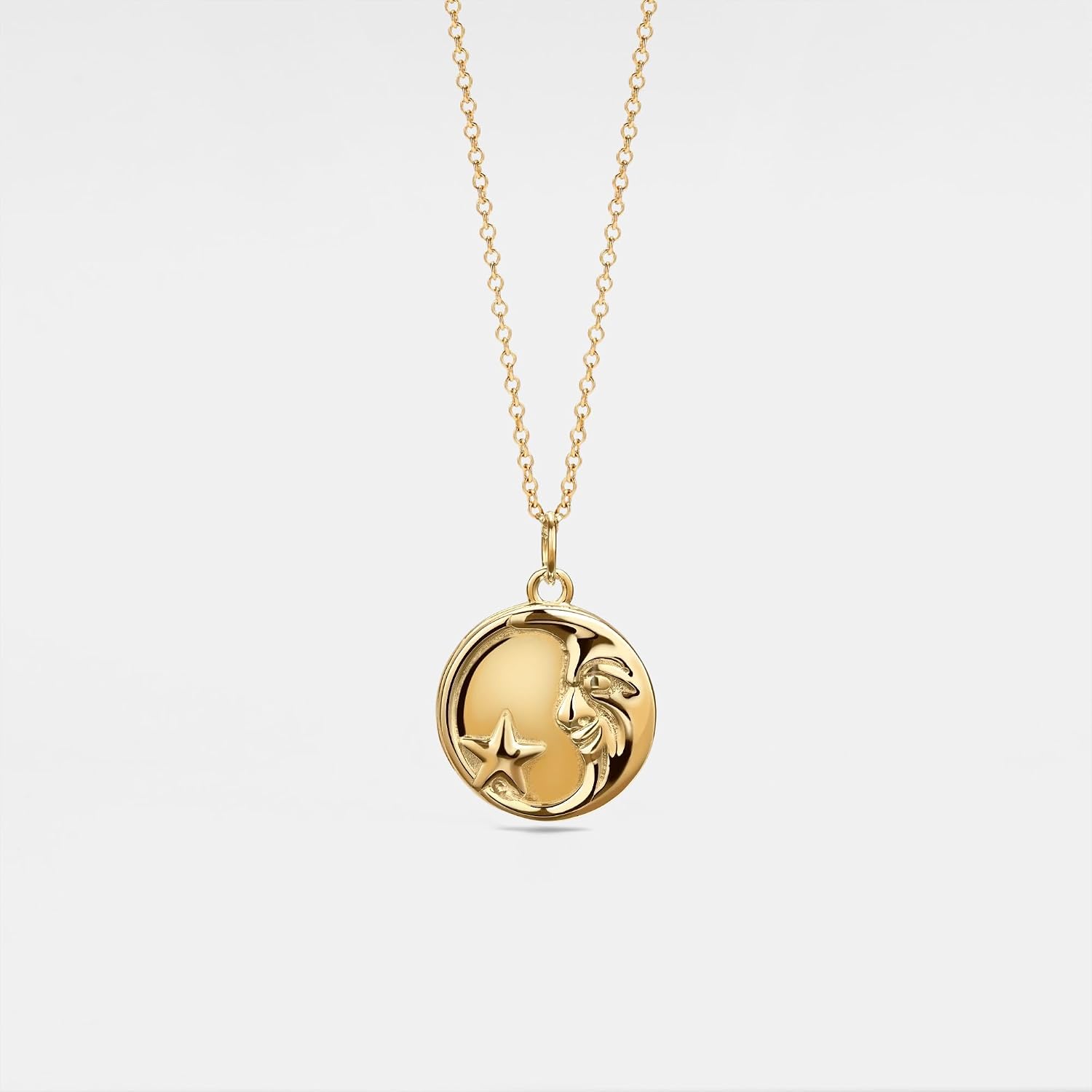 PERIMADE Custom Photo Locket Necklace that Holds Picture, Personalized Engraved Text Message Moon Star Coin Pendant Necklace for Women, Customized Round Necklace Birthday Anniversary Memorial Gift