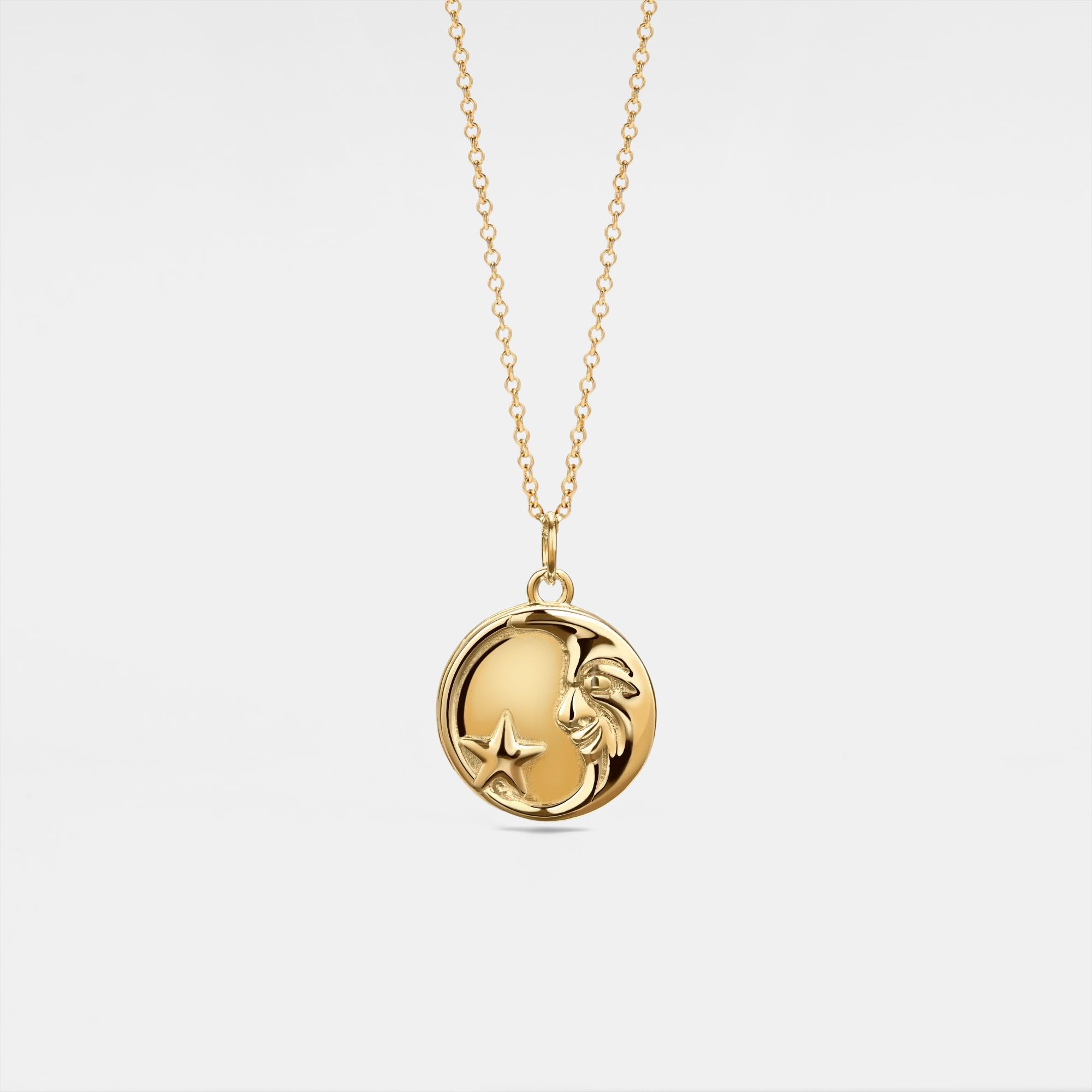 PERIMADE Collana con medaglione fotografico personalizzato che contiene foto, messaggio di testo inciso personalizzato luna stella moneta collana per donne, collana rotonda personalizzata regalo