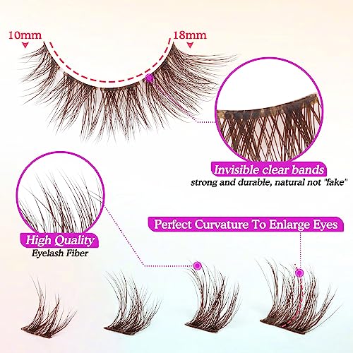 7 Pairs Mink DIY Individual Fluffy Wispy Lashes - Brown Natural Look False Eyelashes Extensions