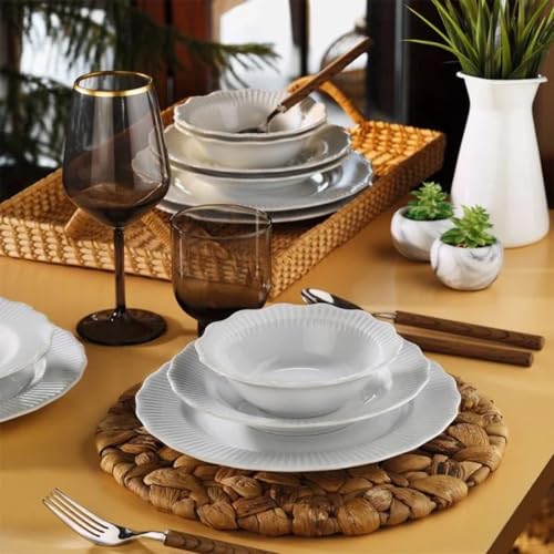 Porland Frilly Service de table 18 pièces pour 6 personnes Blanc