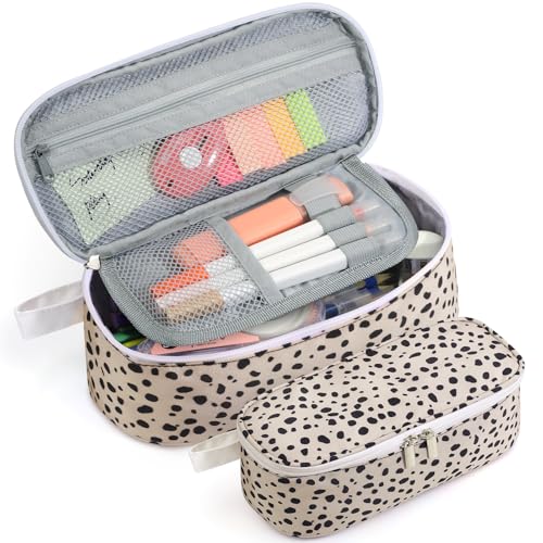 Image of Jcocylse Large Capacity Pencil Case Portable Pencil Pouch Bag School Supplies for College Students Girls Boys Adults(Beige Leopard)