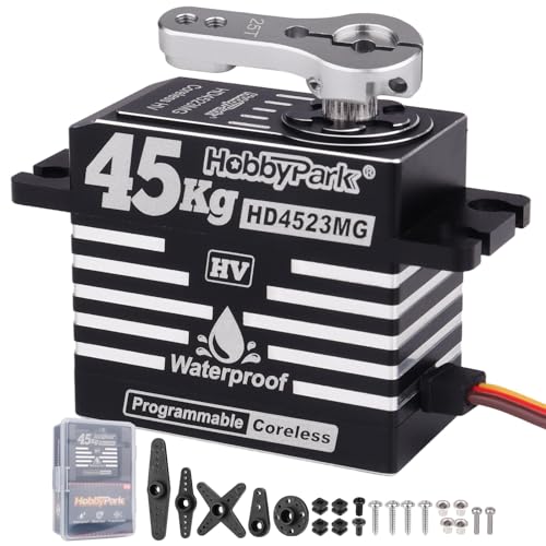 HobbyPark Waterproof RC Servo High Torque Coreless Motor Metal Gear Digital Servo Aluminum Case Parts for 1/8 1/10 RC Crawler SCX10 TRX4 RC Truck RC Car Buggy Basher Control Angle 180° (45kg Torque)