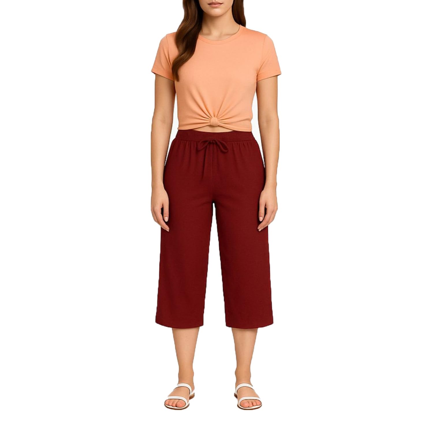 brand flex Women's Cotton Solid Plain Loosefit Capri, 3/4th Capri For Women (Marrone) Single Pack-picture-29
