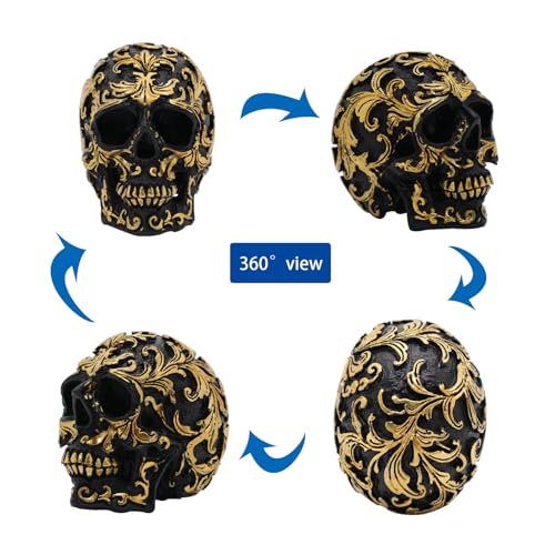 Figura Decorativa Calavera Gótica 9.2 cm Resina Negra y Dorada miniatura 2