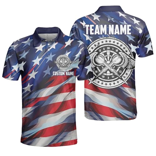 Custom American Flag Darts Team Polo Shirt, Personalized Dartboard Shirt, Dart Shirts, Dart Jerseys Gift for Dart Players and Teams