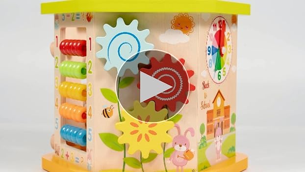 Wooden Activity Cube for Toddlers 1-3, 5 in 1 Ocean Animal Shape Sorter  Bead