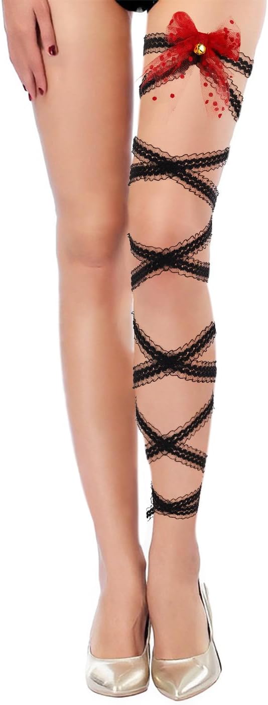 deladola Elastic Lace Leg Wraps Rave Bowknot Leg Straps Party Garter Belt Festival Dancing Outfit for Women
