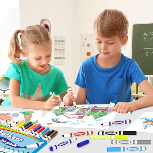 Image of Washable Markers Bulk (144 Count, 6 Box), Broad Line Markers for Kids with Conical Tip, Assorted Colors, Drawing Essential for School Classroom, Student Must Have for Coloring Book, Art Craft Supplies