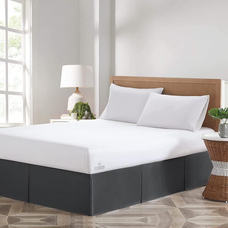 SGI Bedding 18 Inch Magic Pleated Bedskirt | Microfiber Magic Pleated Bed Skirt | Fade-Resistant, Wrinkle-Free, Anti-Static, Decorative, Extra Storage Space, Clutter-Free | King, Dark Grey