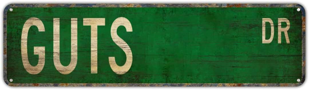 Peiyeety A008 Vintage Metal Tin Sign Guts Drive Street Sign, Retro Wall Decor For Home, Bar, Garage, Cafe, Man Cave, Game Room, Gym, Rustic Wall Art For Indoor And Outdoor Decoration, 4X16 Inch