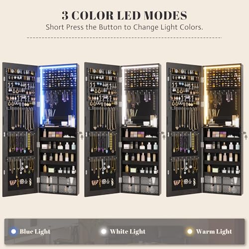 Image of Vlsrka 47.2 inch Jewelry Armoire Organizer, Wall /Door Mounted Jewelry Cabinet