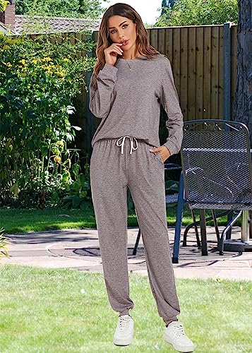 Image of LOCUBE Women's Pajama Set Soft Comfy 2-Piece Long Sleeve Lounge Sleepwear with Drawstring Pants and Pockets
